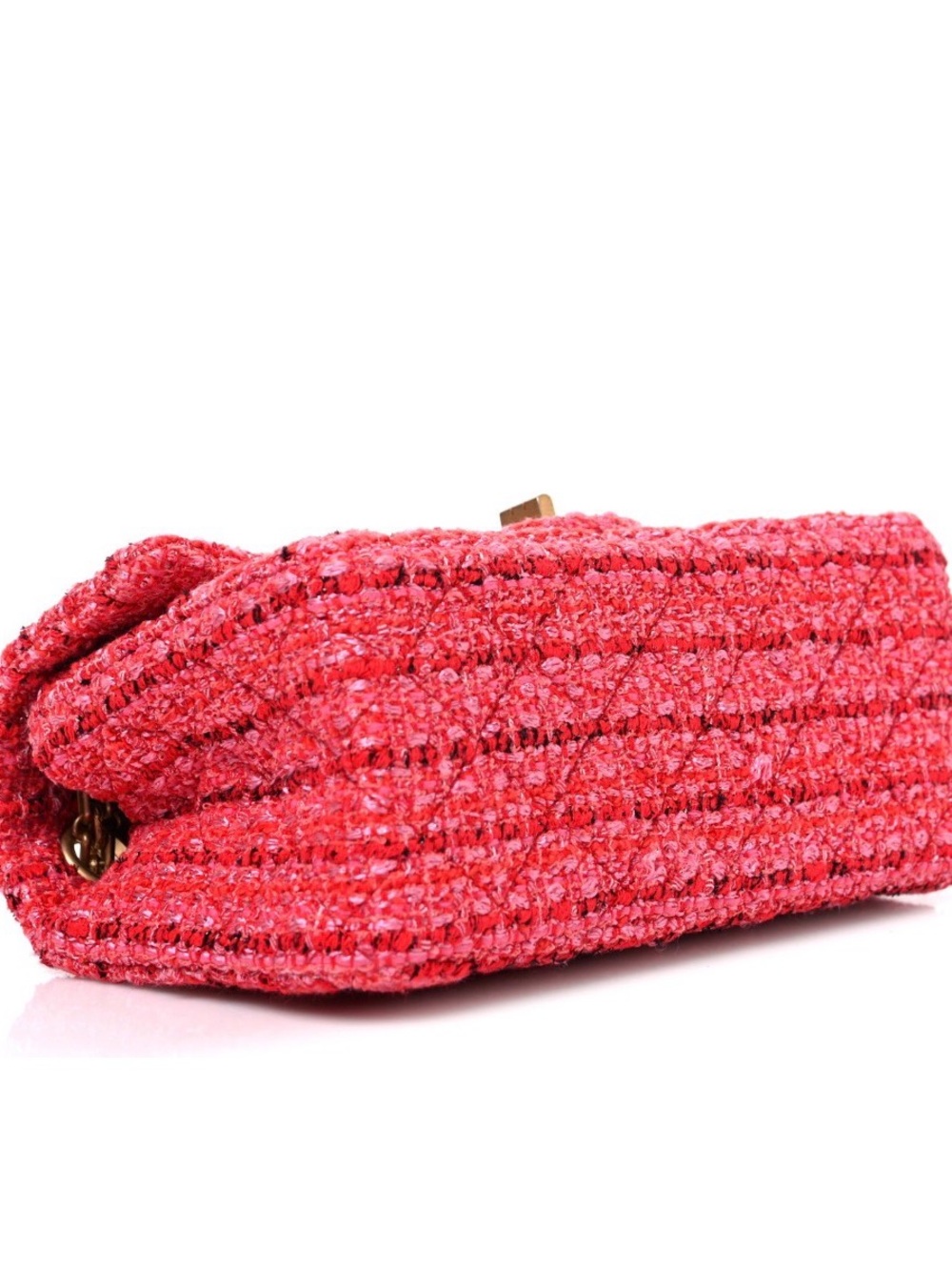 Chanel Tweed Quilted Mini 2.55 Reissue Flap Red Pink Slight Shine Bag In EUC - Picture 5 of 9